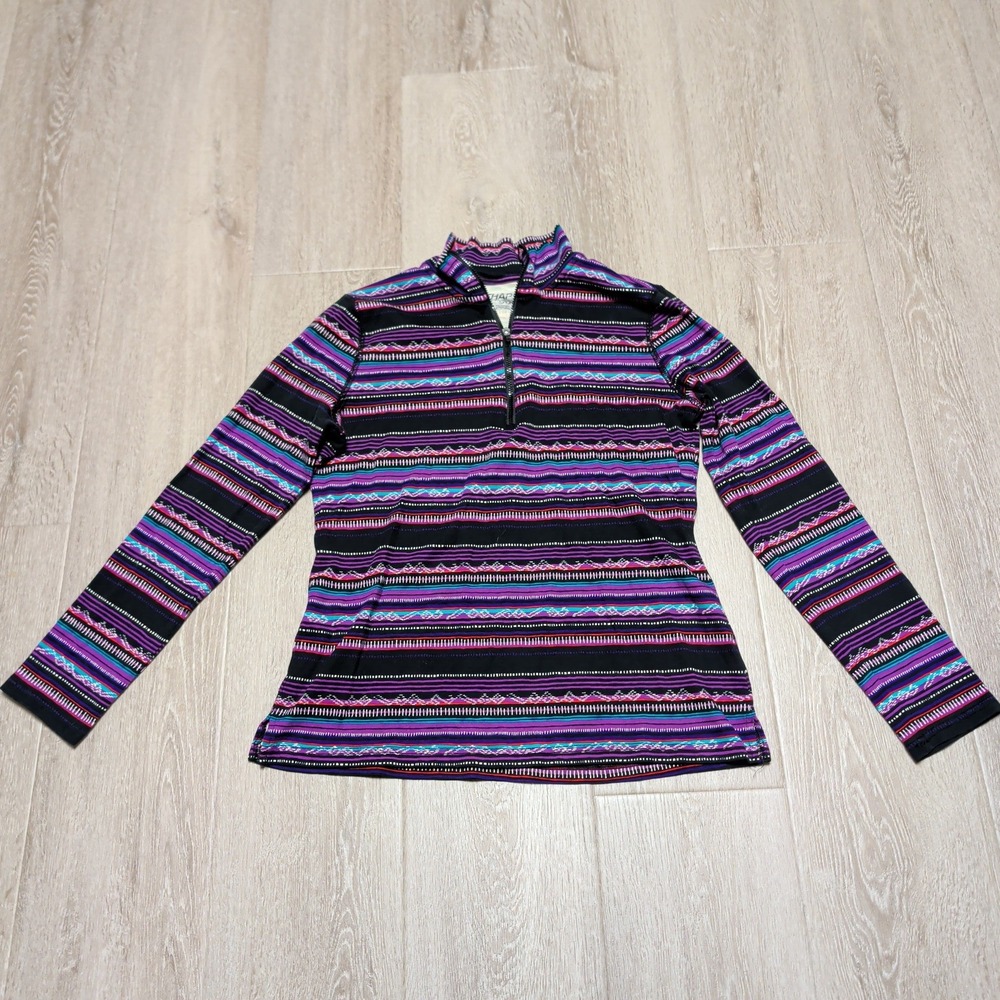 Chaps Sport Womens Large Quarter Zip Pullover Cotton‎ Southwestern Stripe Black